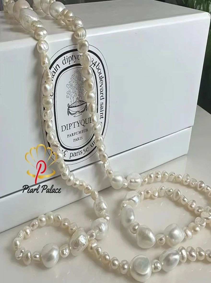 90-120cm Long Chain Necklace For Women Girls Freshwater Natural Baroque Pearls Necklace 5-9mm Vintage Sweater Chain.