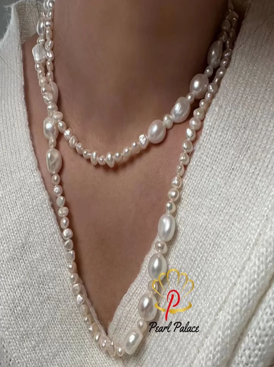90-120cm Long Chain Necklace For Women Girls Freshwater Natural Baroque Pearls Necklace 5-9mm Vintage Sweater Chain.