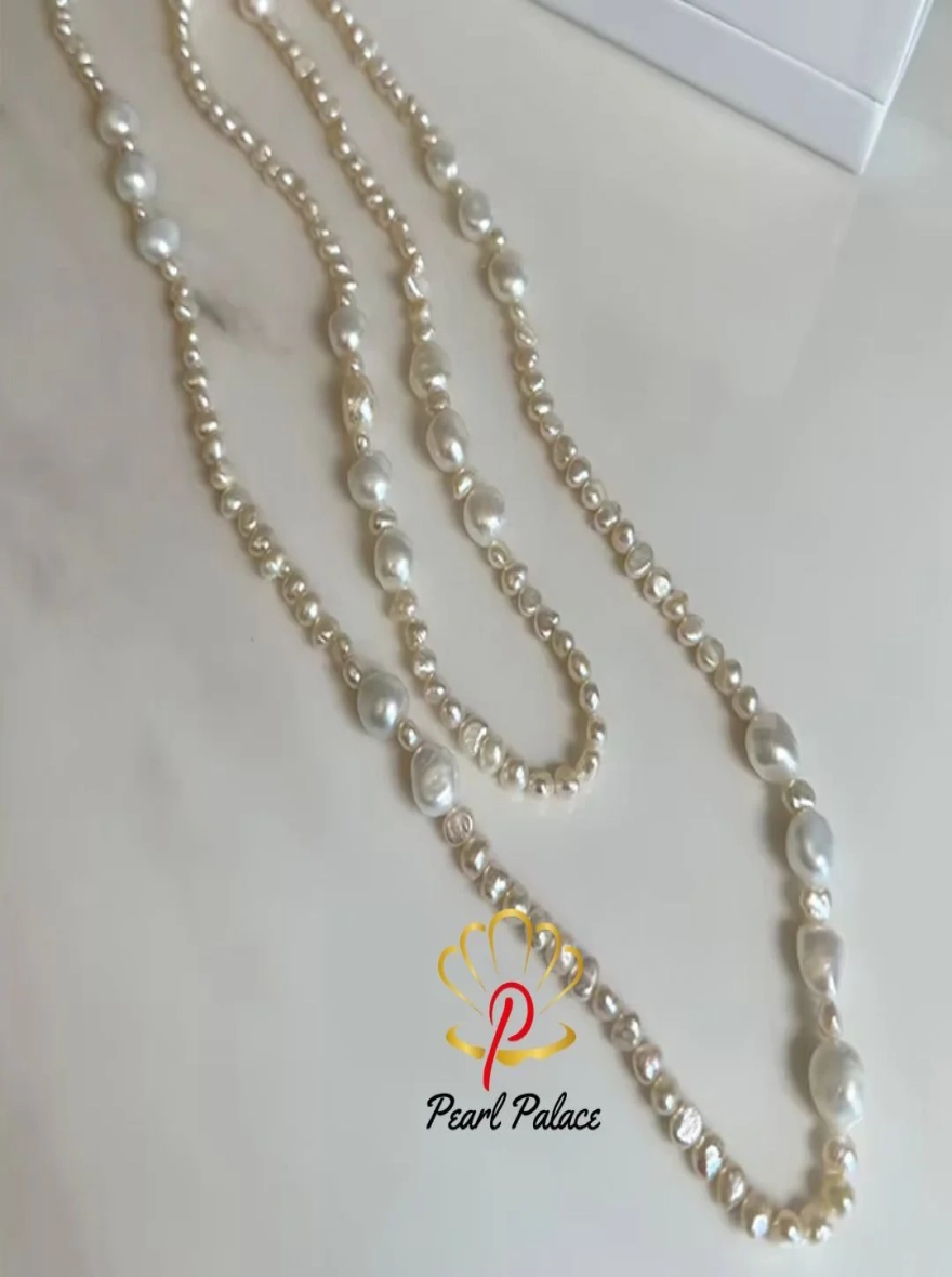 90-120cm Long Chain Necklace For Women Girls Freshwater Natural Baroque Pearls Necklace 5-9mm Vintage Sweater Chain.