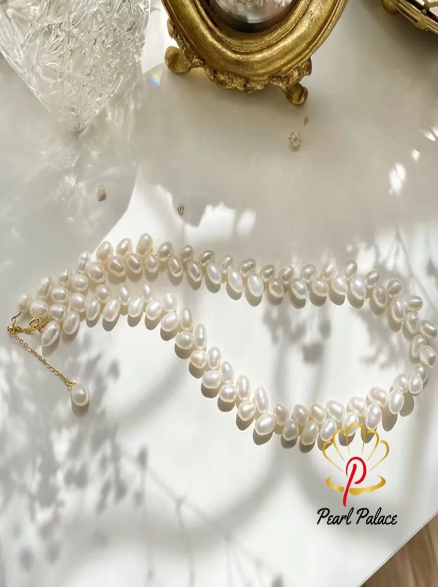 Wheat Ear Pearl Shape 6-7mm Freshwater Pearls 925 Sterling Silver Necklace Fashion Fine Jewelry Gifts For Women