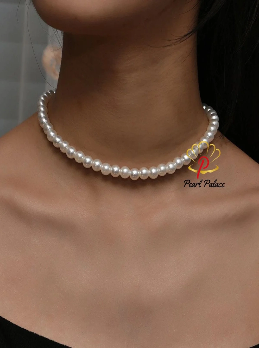 White Akoya Pearl Choker Necklace.