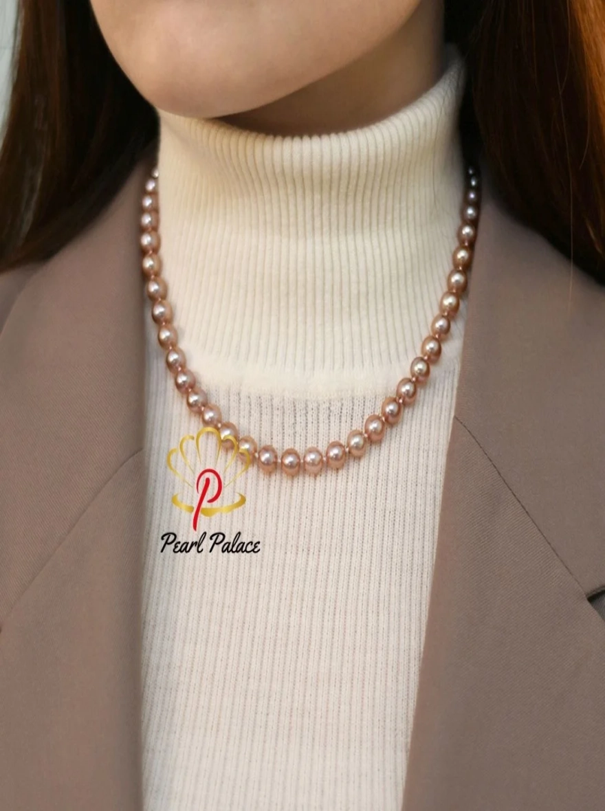 7-8mm Natural Freshwater Pearl Women's Necklace 925 Sterling Silver Wedding Jewelry Gift.