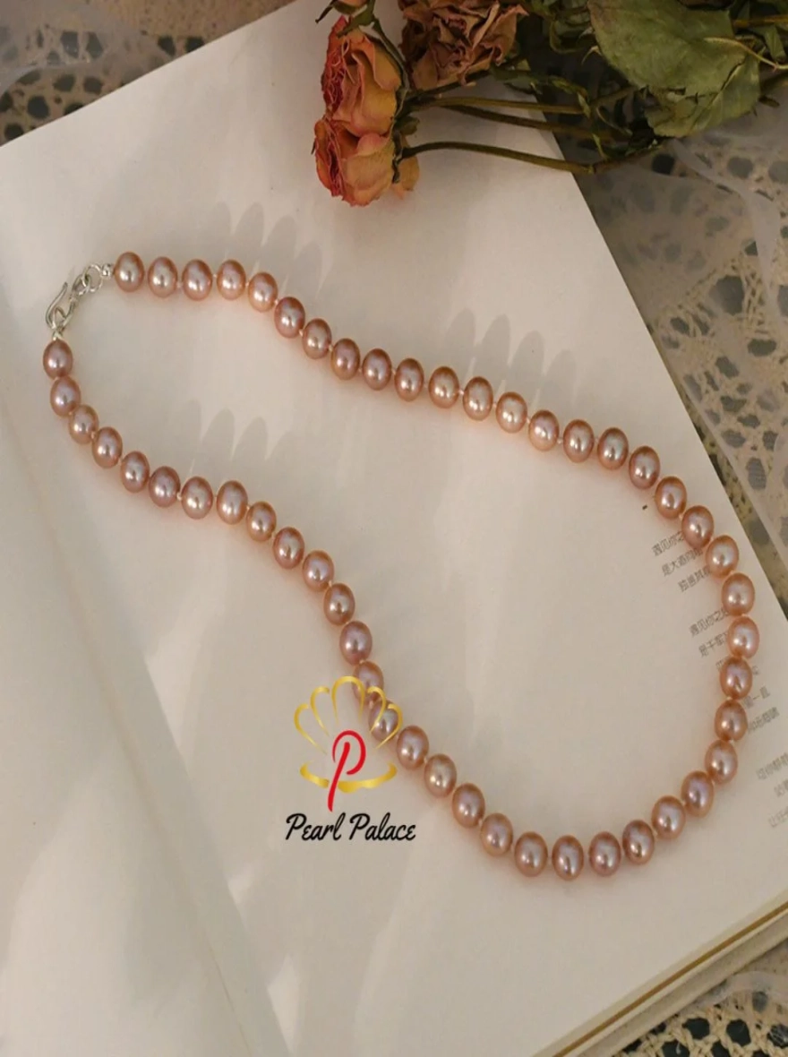 7-8mm Natural Freshwater Pearl Women's Necklace 925 Sterling Silver Wedding Jewelry Gift.