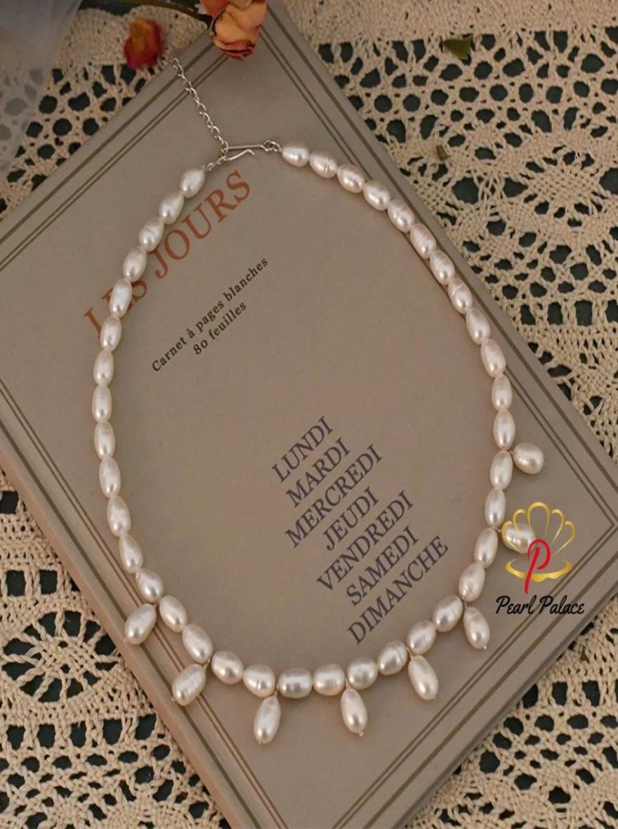 Natural Freshwater Pearl Necklace 925 Sterling Silver Clasp Decorated Growth Pattern Jewelry for Women