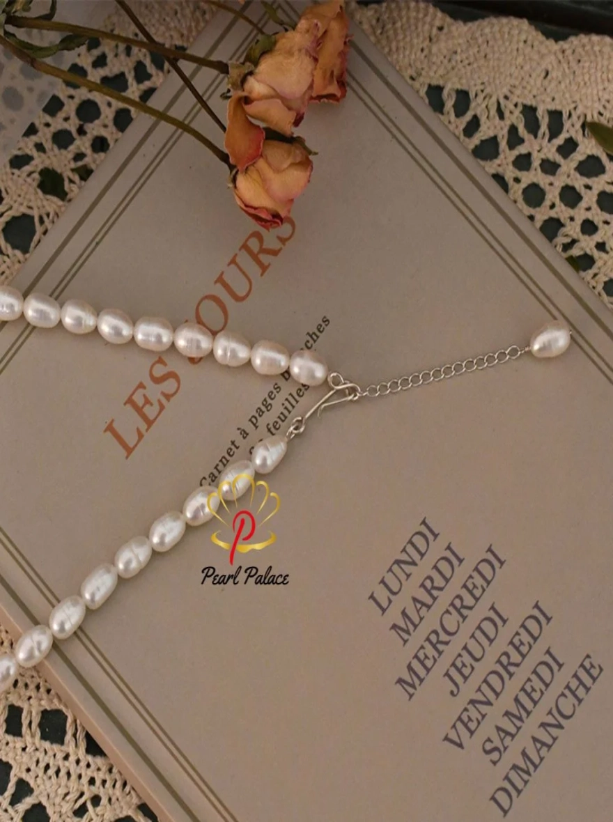 Natural Freshwater Pearl Necklace 925 Sterling Silver Clasp Decorated Growth Pattern Jewelry for Women