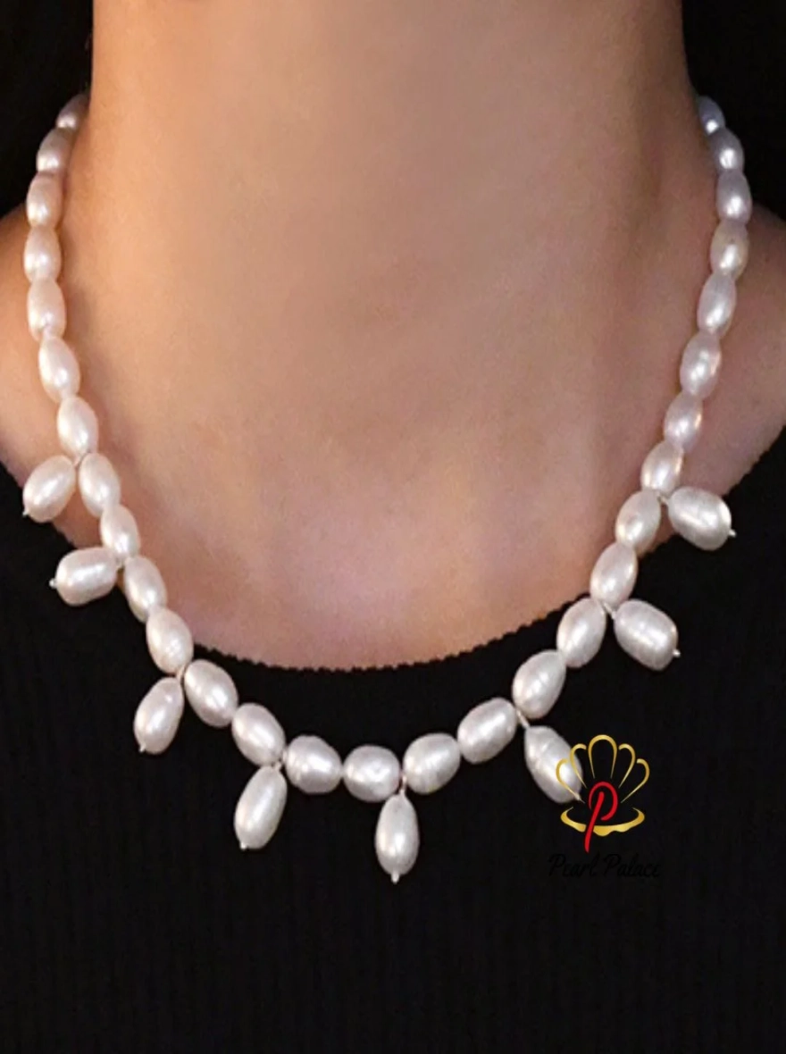 Natural Freshwater Pearl Necklace 925 Sterling Silver Clasp Decorated Growth Pattern Jewelry for Women