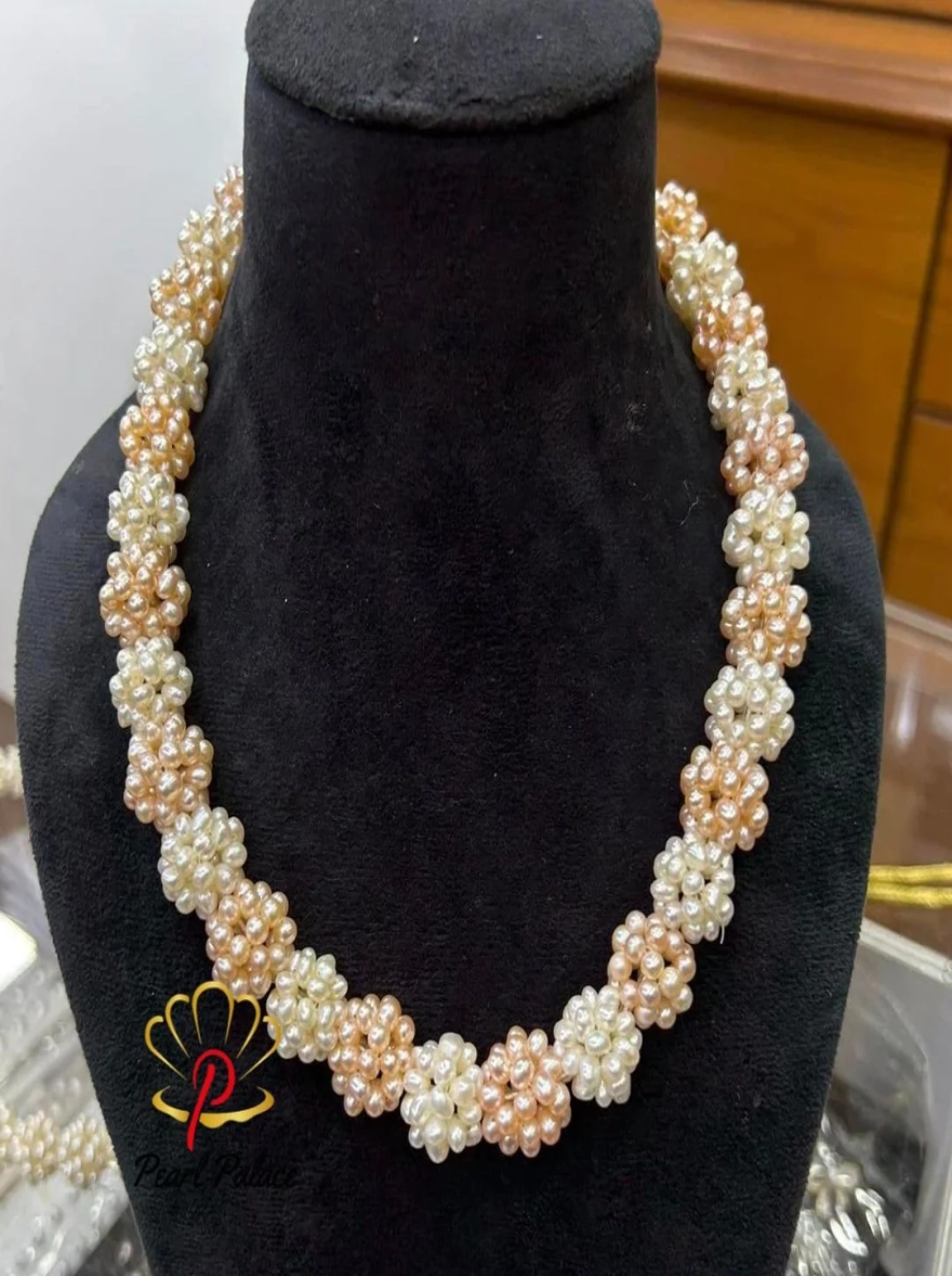 Natural Pink White Small Pearl Flower Collar Romantic Fashion Choker Necklace For Women Party Statement Jewelry.