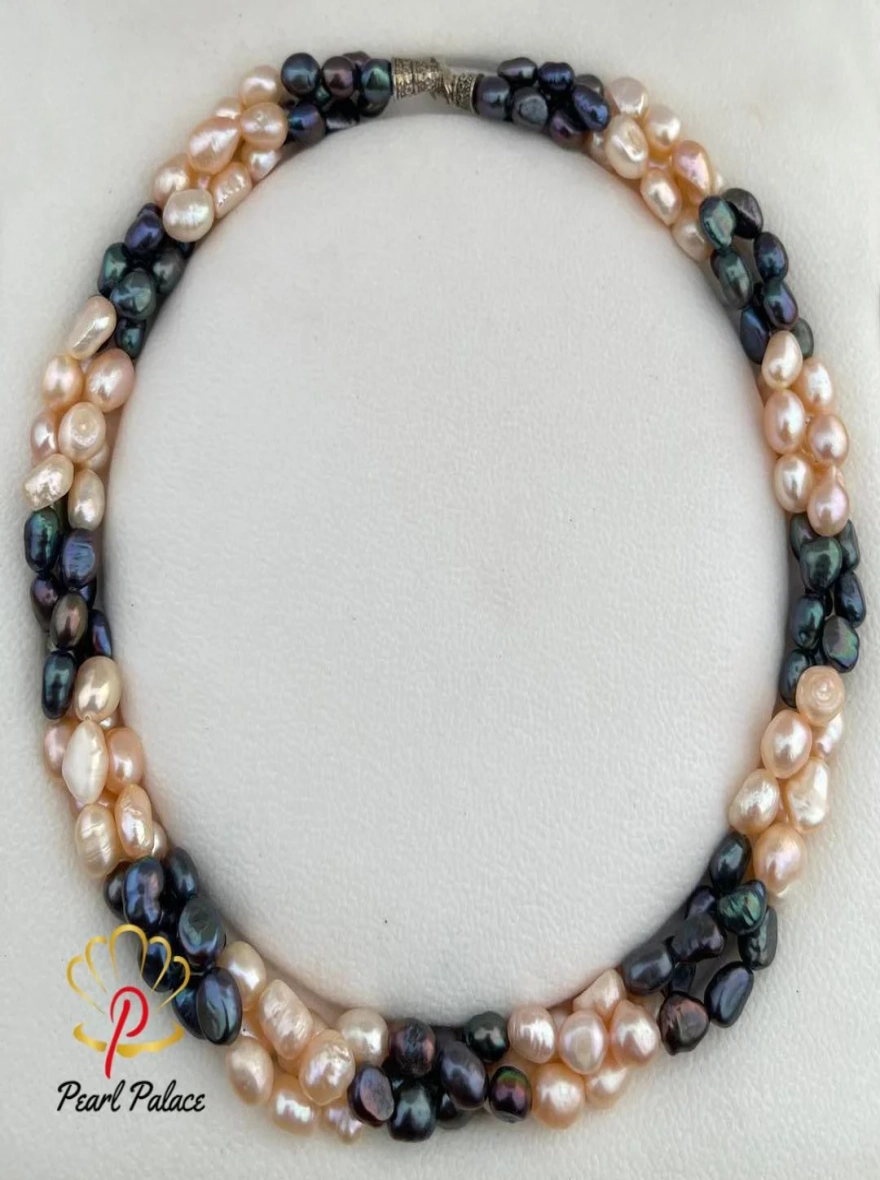 "Twilight Tides" 3 Layer Baroque Pearl Necklace.