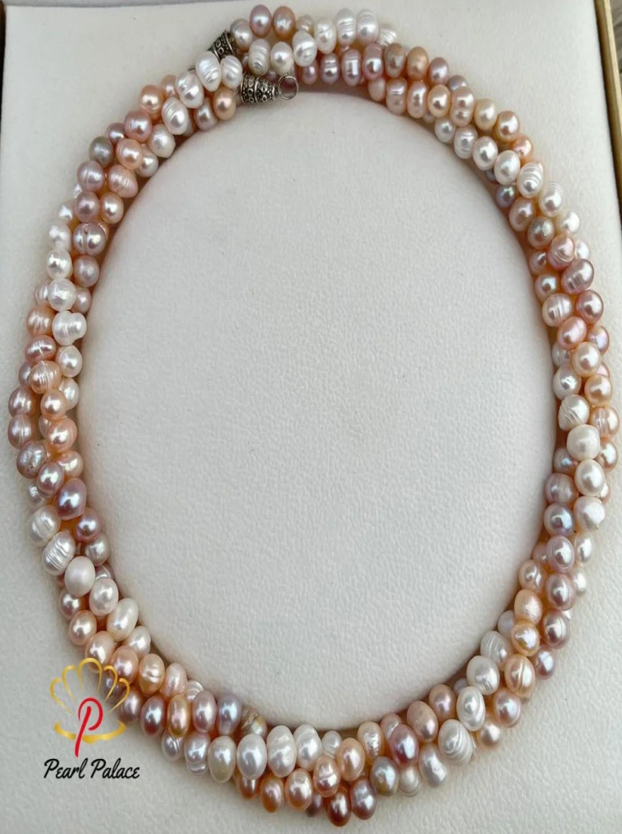 "Pastel Harmony" 3 Layer Baroque Pearl Twist Necklace.