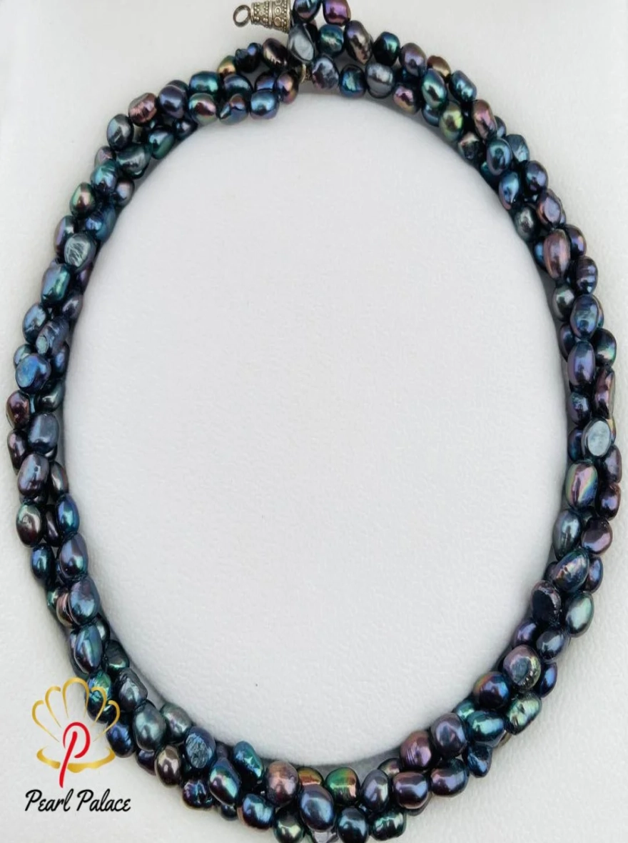 "Ocean Depths" Freshwater Pearl 3 Layer Pearl Necklace.