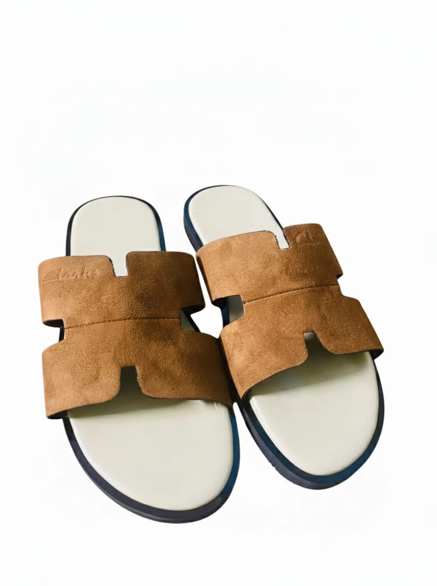 Lumiere Premium H-Strap Designer Slides – Tan & Cream