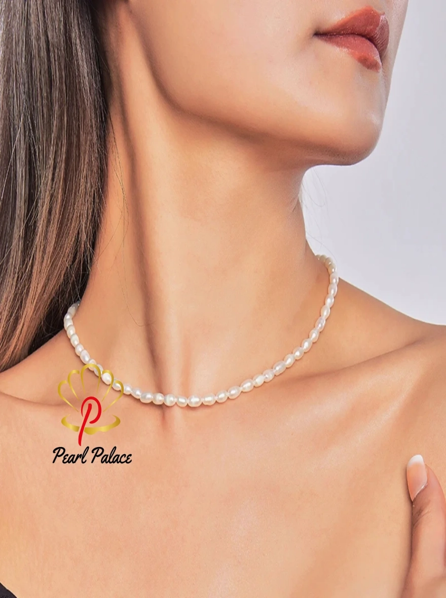 Small Size 4.5-5.5mm Natural Freshwater White Pearl Necklace Rice Shape Fashion S925 Silver Jewelry for Women