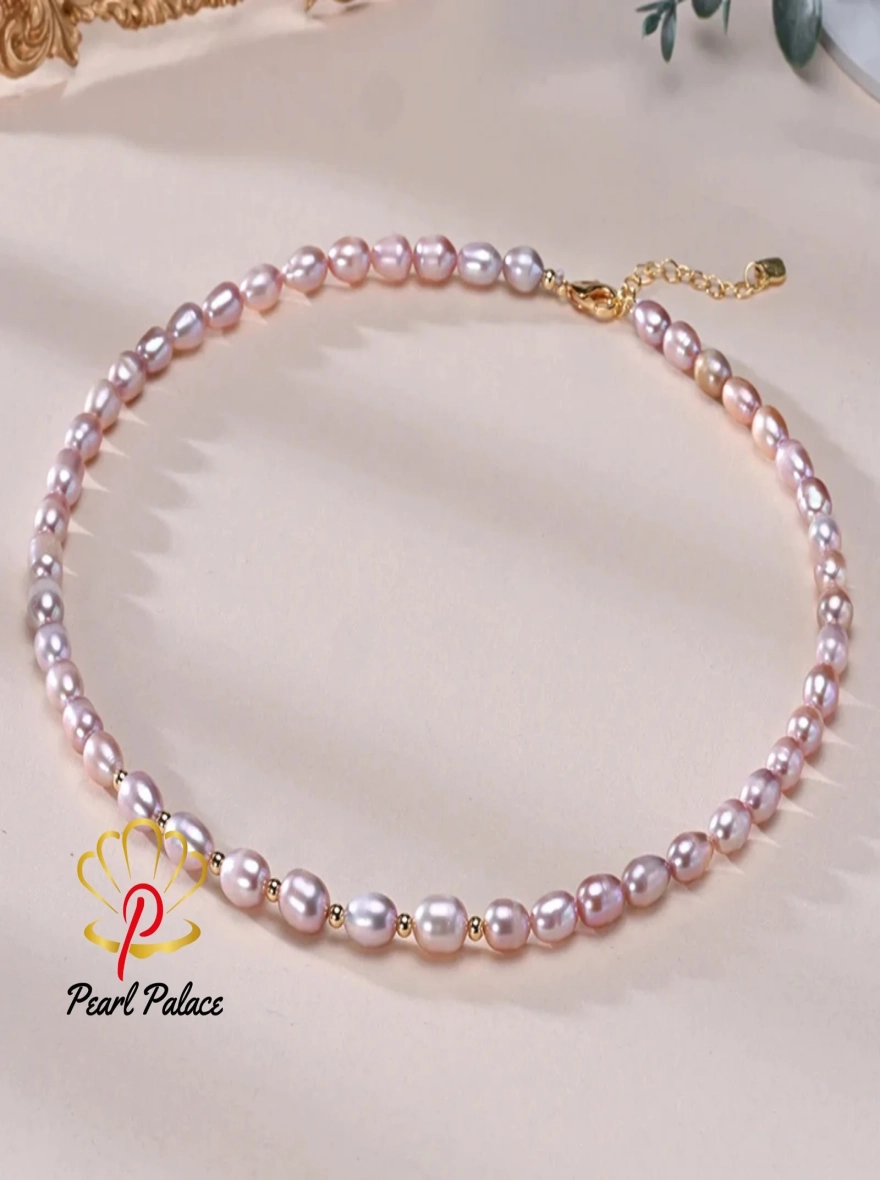 6-7mm Rice Shape Freshwater White Pink Purple Mixed Color Pearl Necklace 925 Sterling Silver Jewelry for Women