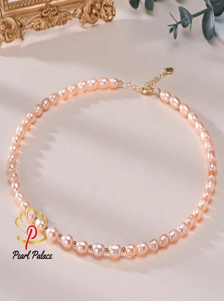 6-7mm Rice Shape Freshwater White Pink Purple Mixed Color Pearl Necklace 925 Sterling Silver Jewelry for Women