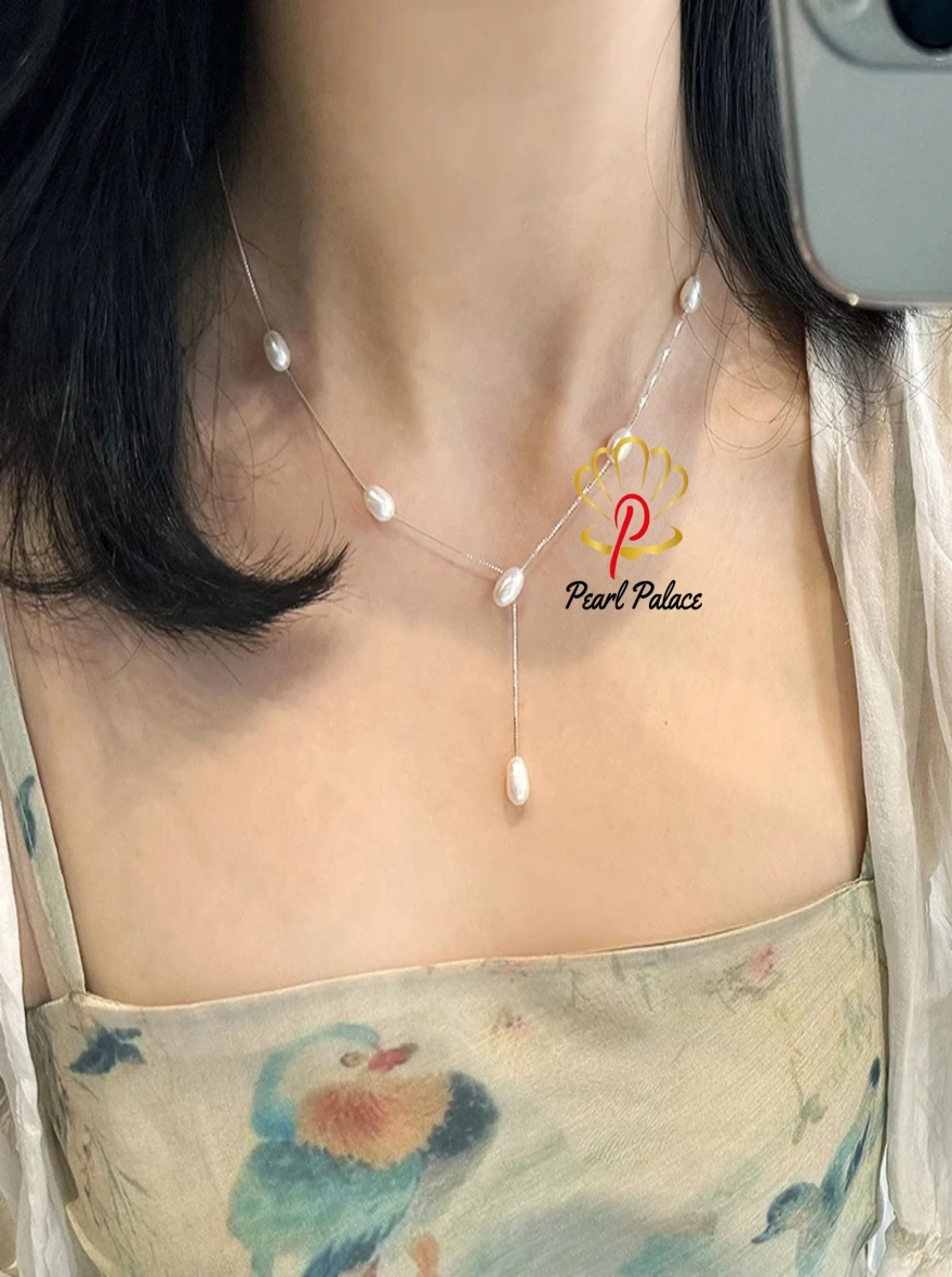 Natural Freshwater Pearl 925 Sterling Silver Necklace Temperament Wedding Party Jewelry for Women