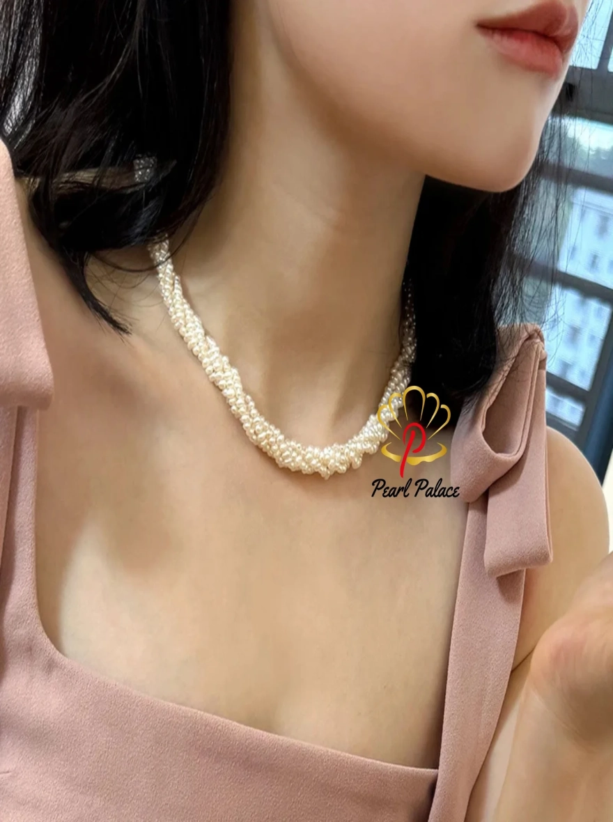 2-3mm Natural Freshwater Pearls Multilayer Necklace 925 Sterling Silver Wedding Party Fashion Jewelry for Women