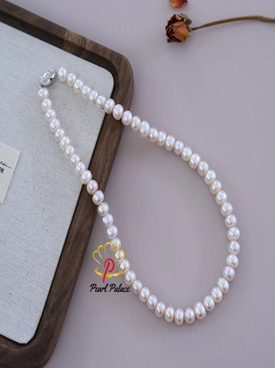 Natural Freshwater Pearl Necklace 925 Sterling Silver Jewelry for women bride Wedding