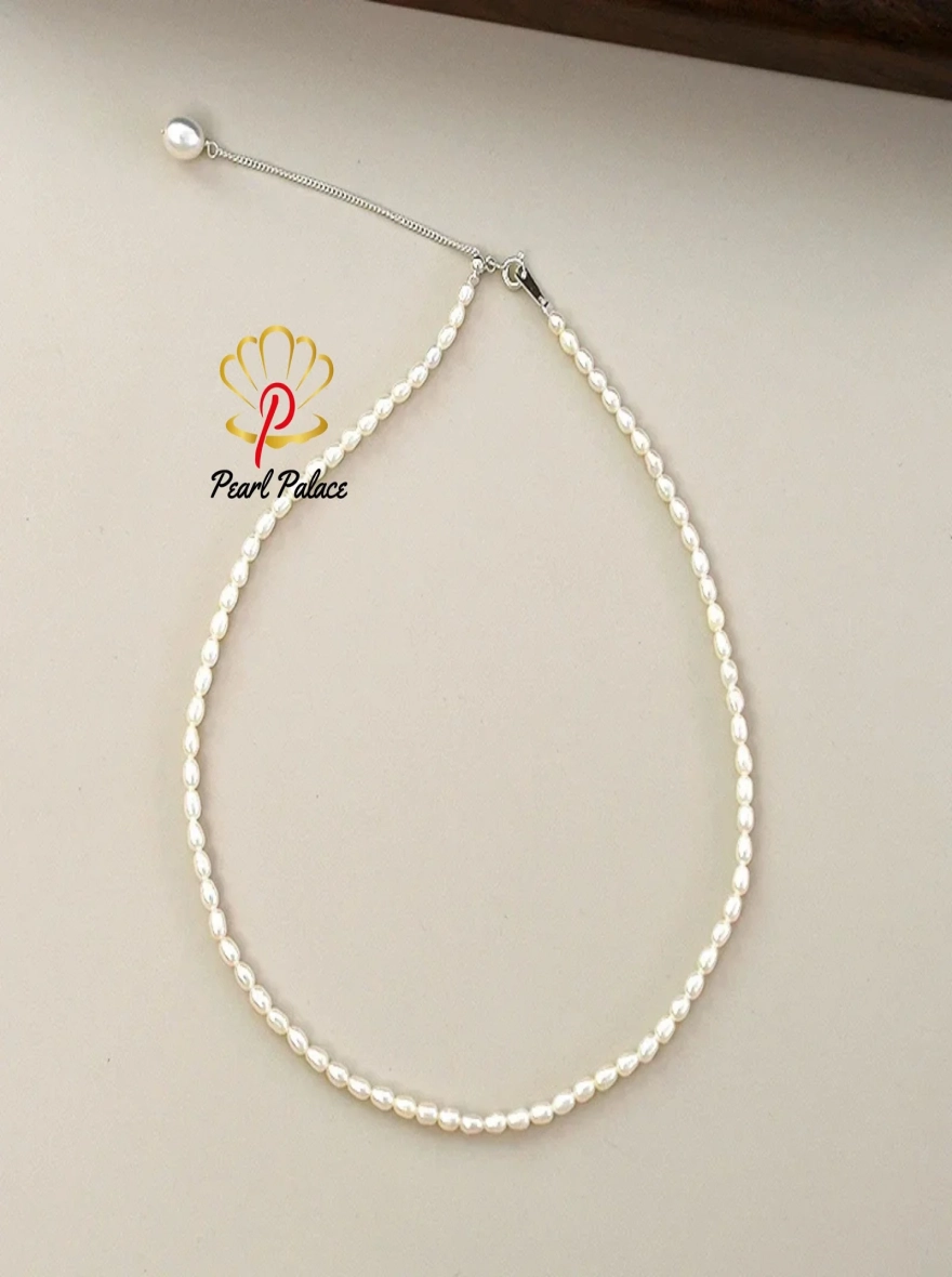 Natural Freshwater Pearl 925 Sterling Silver Necklace White/ Purple Adjustable for Women