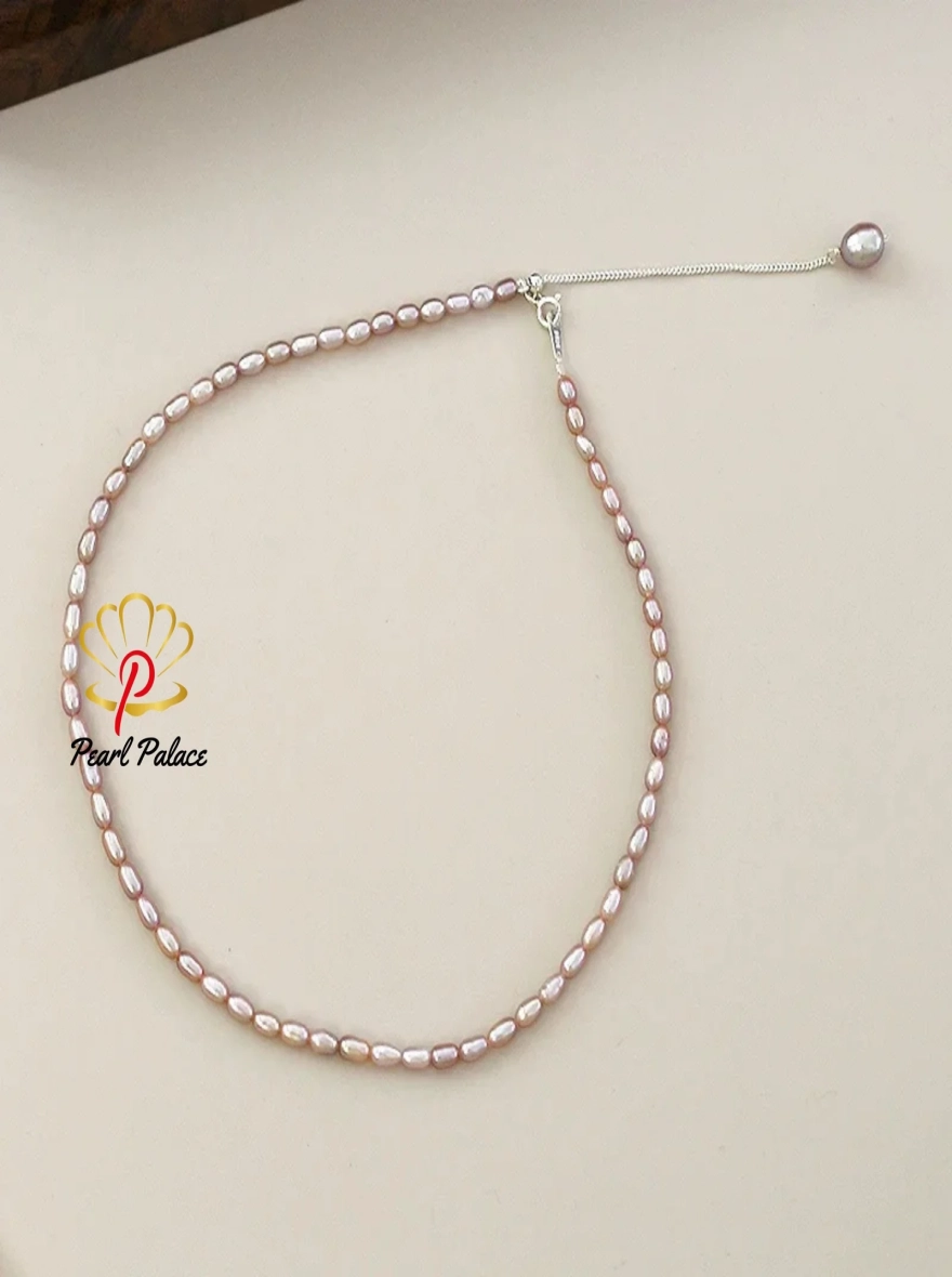 Natural Freshwater Pearl 925 Sterling Silver Necklace White/ Purple Adjustable for Women