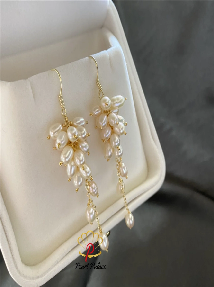 Natural Rice White Freshwater Pearl Gold Plated Hook Earrings For Girls Fashion Jewelry
