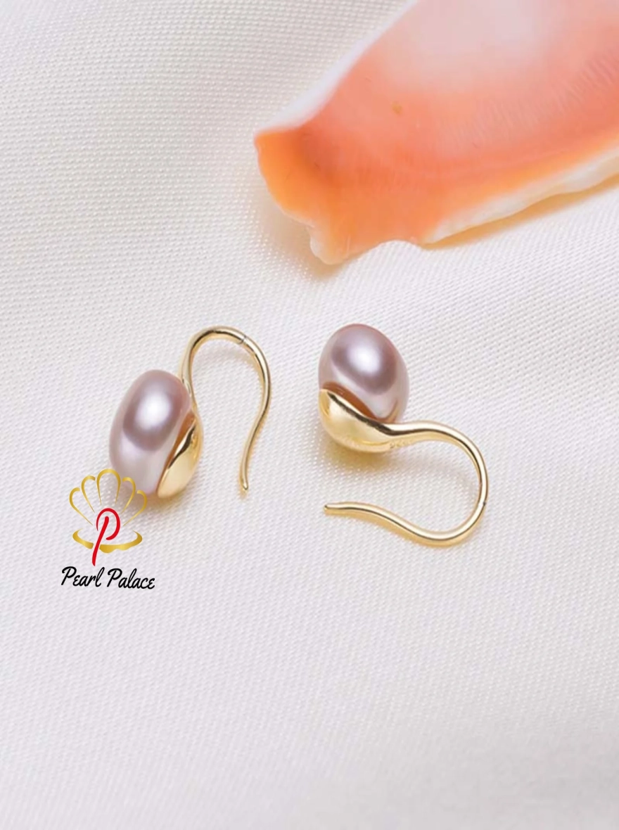 9-10mm Large natural freshwater pearl earrings for women, 925 silver jewelry.