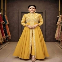 Readymade Georgette Embroidered Party Dress - Black