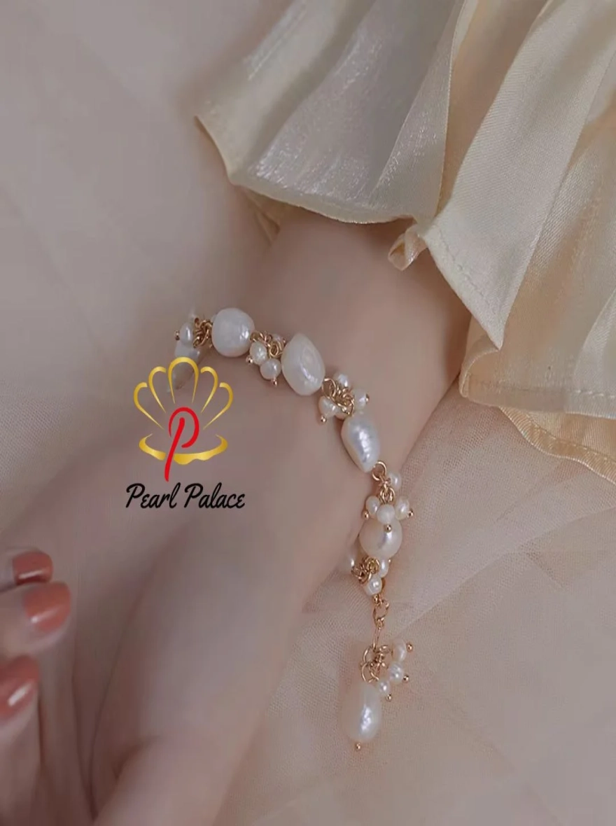 Natural Baroque Freshwater Pearl 14K Gold Filled Women's Bracelet with Charm – Handmade Jewelry Accessories