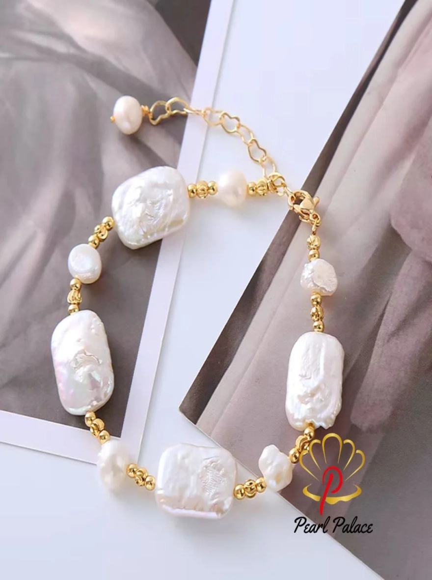 100% Natural Baroque Freshwater Pearl Bracelet for Women – 14K Gold Filled with Charm, Promotional Jewelry, Tarnish Resistant