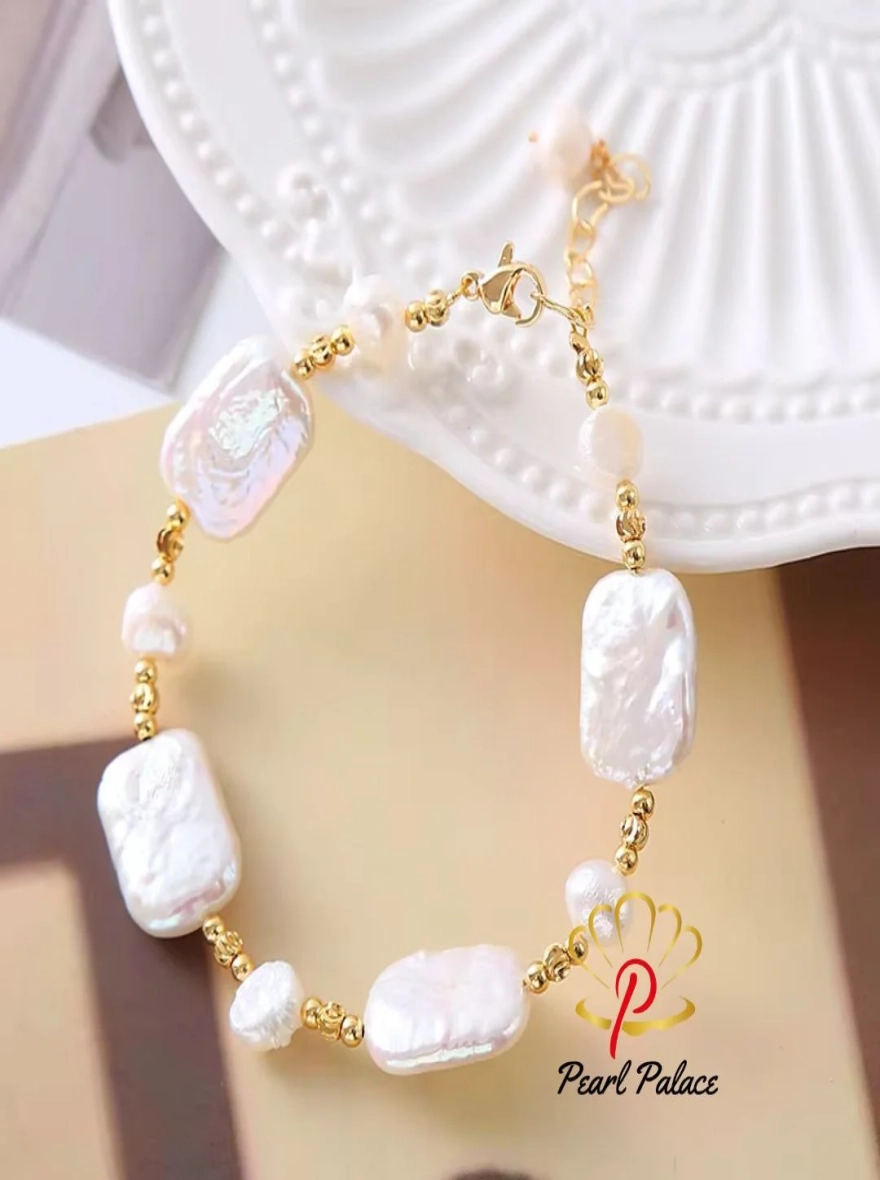 100% Natural Baroque Freshwater Pearl Bracelet for Women – 14K Gold Filled with Charm, Promotional Jewelry, Tarnish Resistant