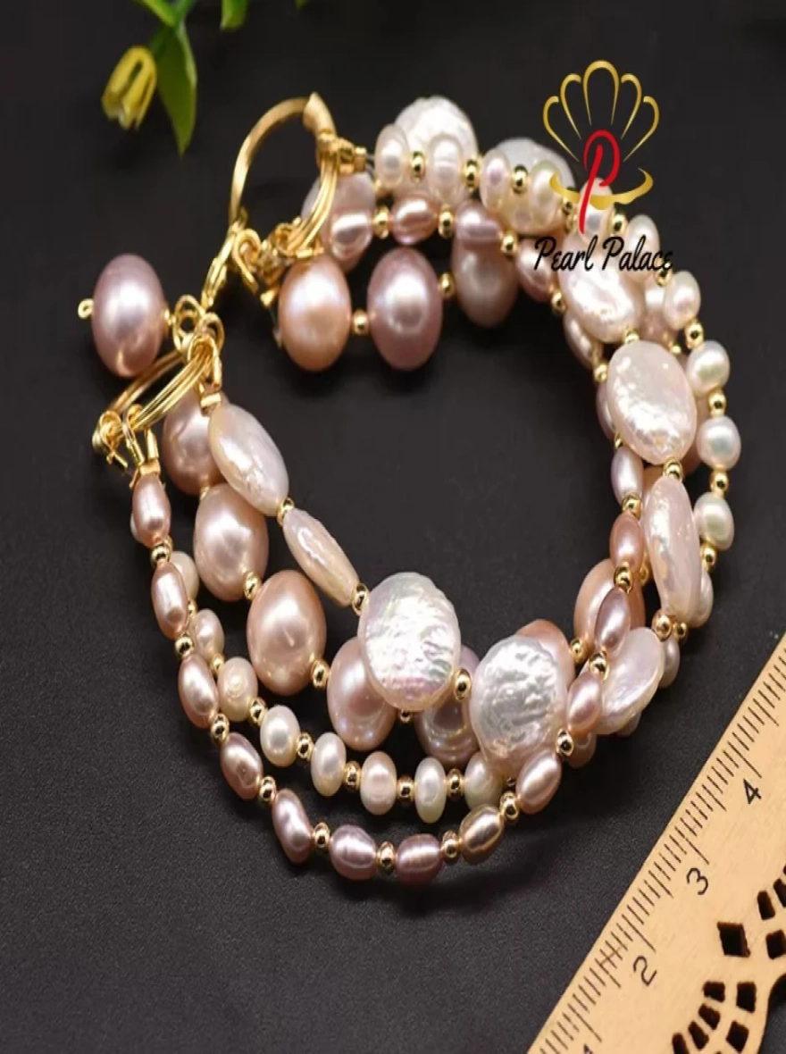 4 Different pearls Multilayer Charm bracelets