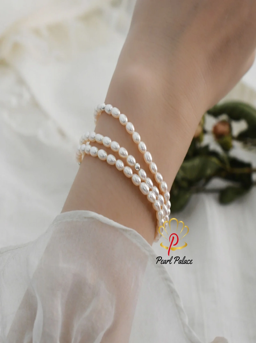 Real Natural Freshwater Pearl Elastic Bracelet 925 Silver Bead Jewelry