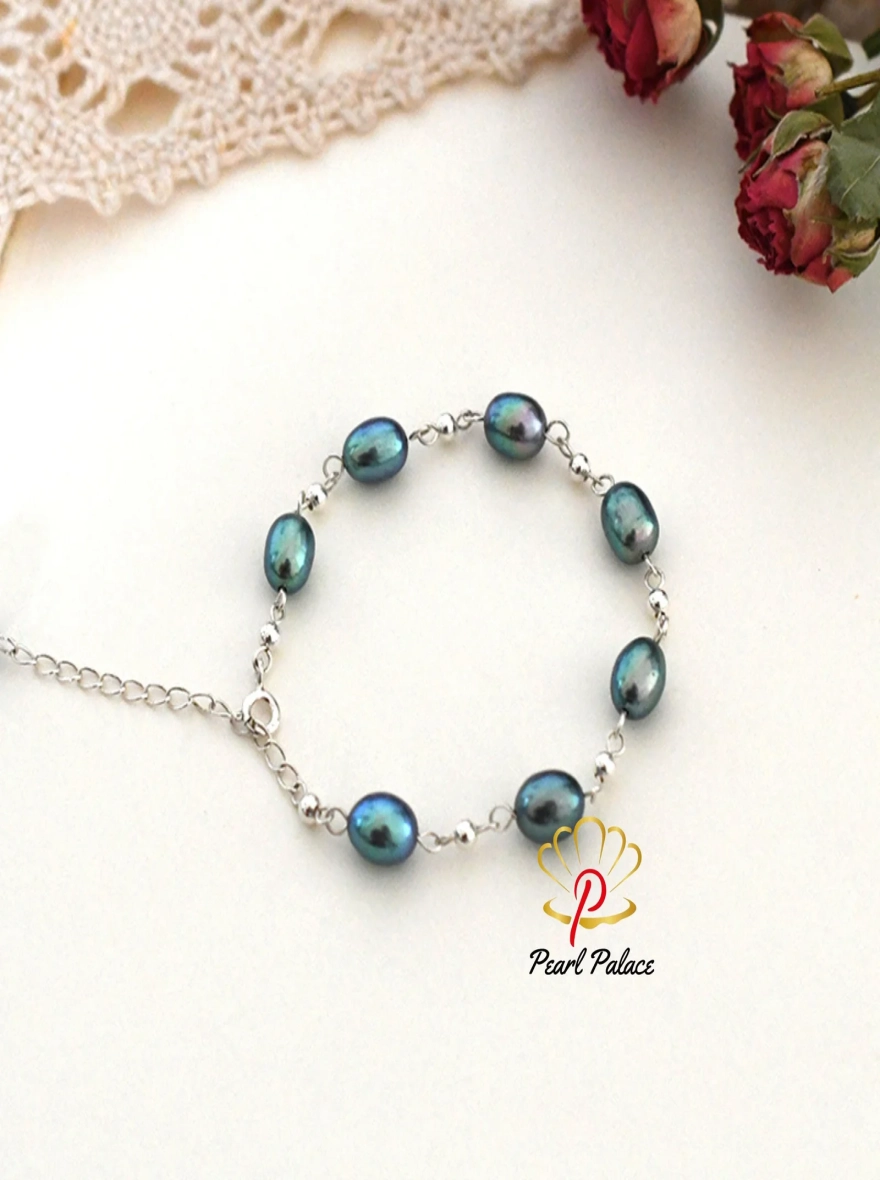 Natural freshwater pearl bracelet 925 Sterling silver beads handmade Jewelry for Women