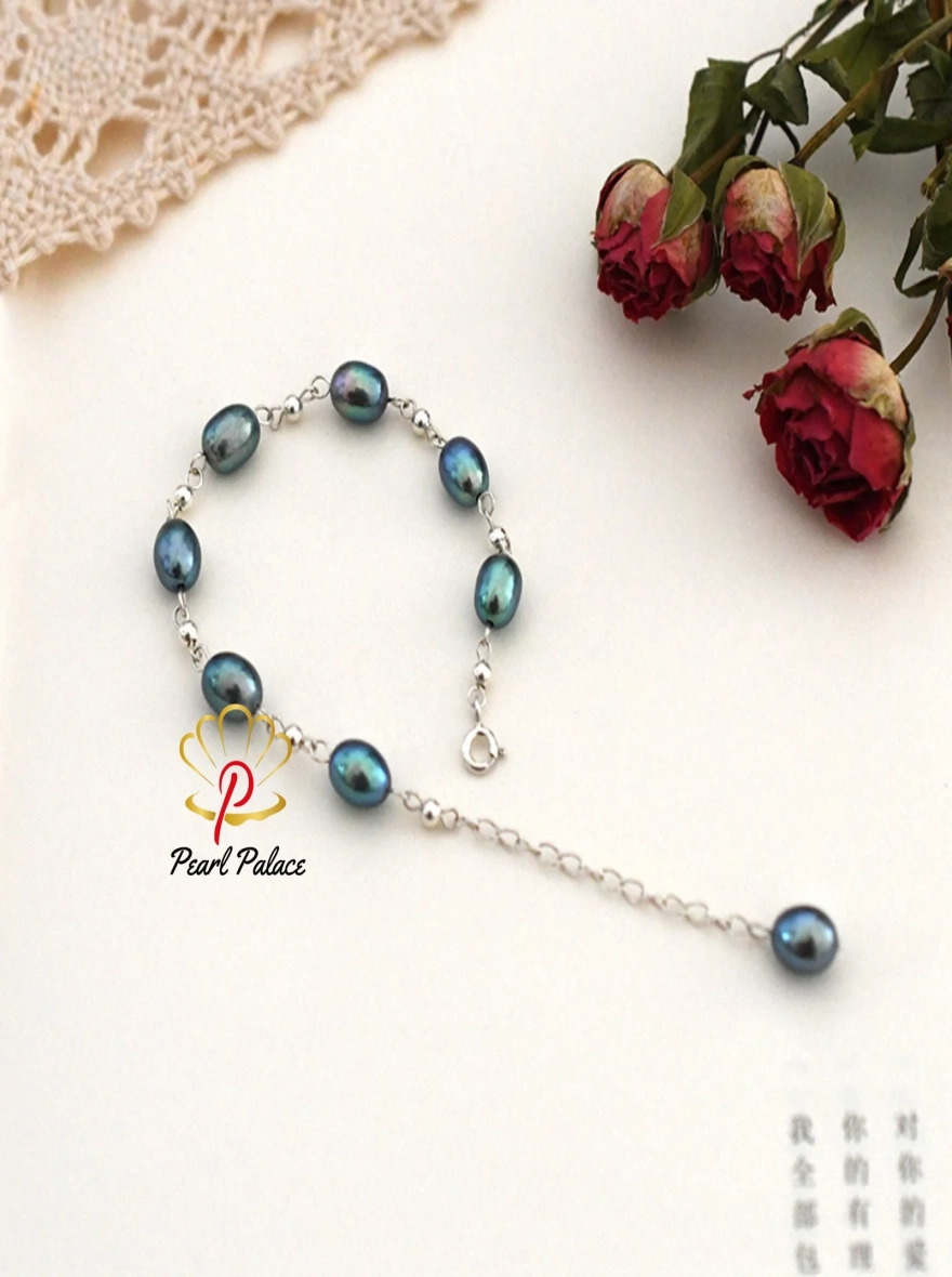 Natural freshwater pearl bracelet 925 Sterling silver beads handmade Jewelry for Women