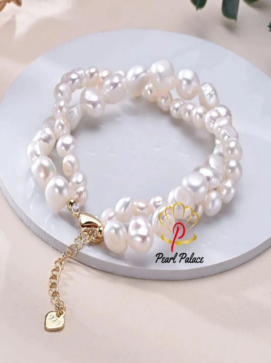 Freshwater 5-6mm 8-9mm White Pearl Double Baroque Bracelet