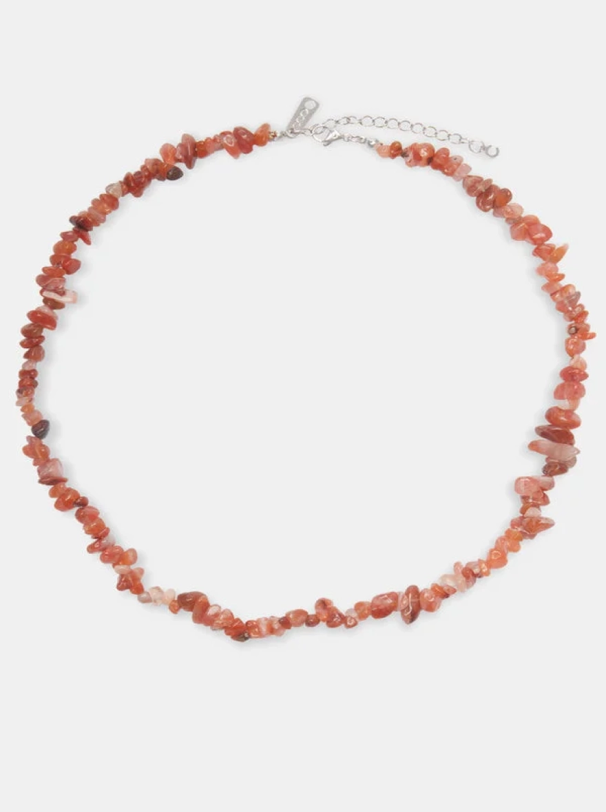 Red Agate Bead Necklace - White 8mm