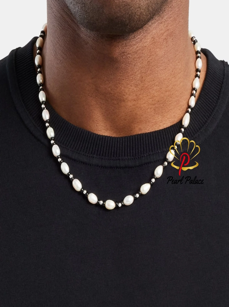 Baroque Freshwater Pearl & Black Agate Bead Necklace