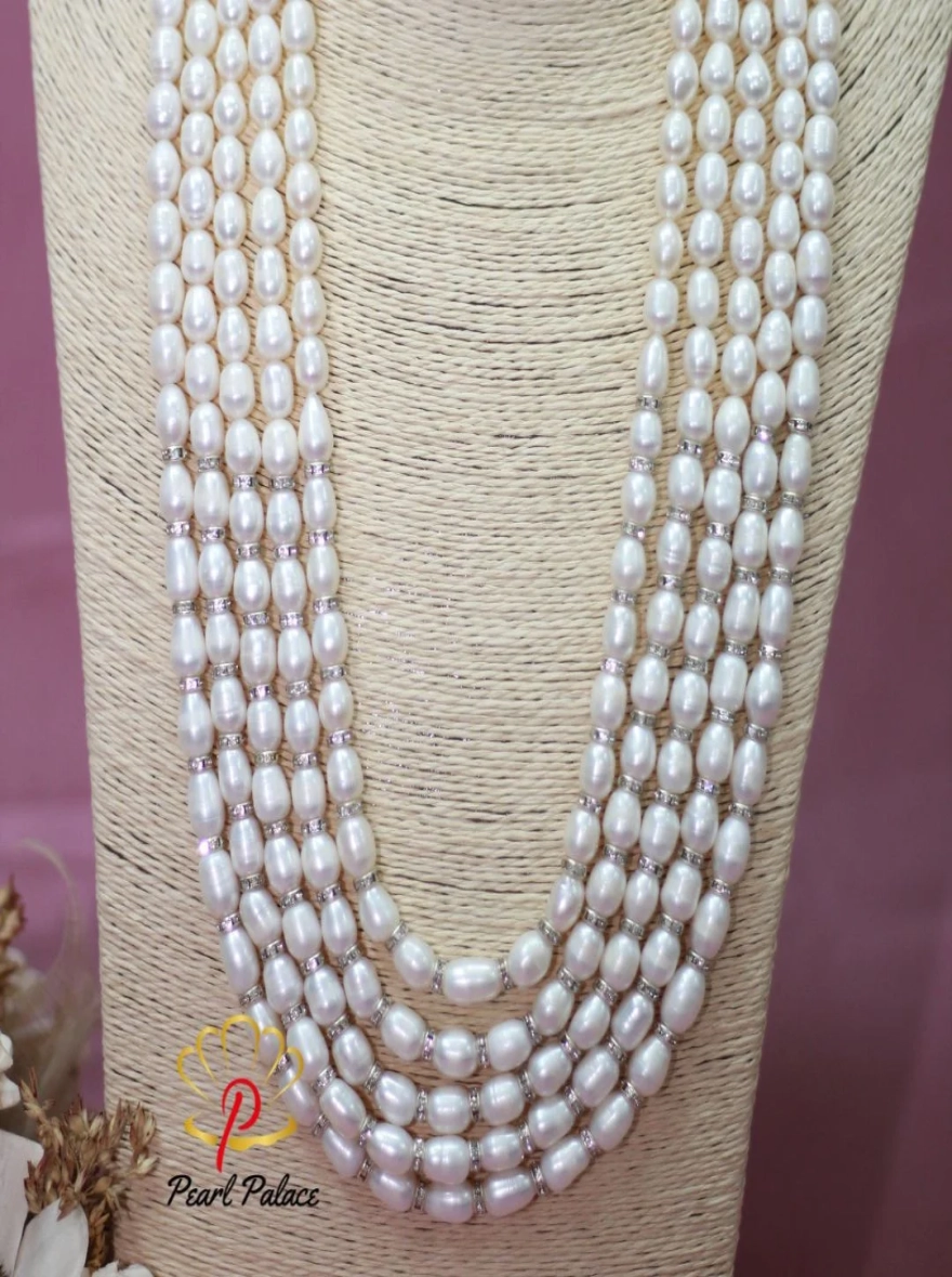 Men's Wedding 5-Layer Necklace for Sherwani (White Rice Pearl)