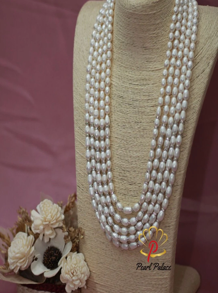 Men's Wedding 5-Layer Necklace for Sherwani (White Rice Pearl)