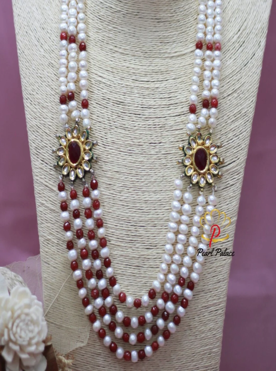 Exclusive Ruby & Pearl Men's Multi-Layer Wedding Necklace