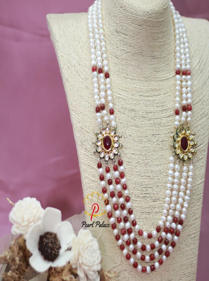Exclusive Ruby & Pearl Men's Multi-Layer Wedding Necklace