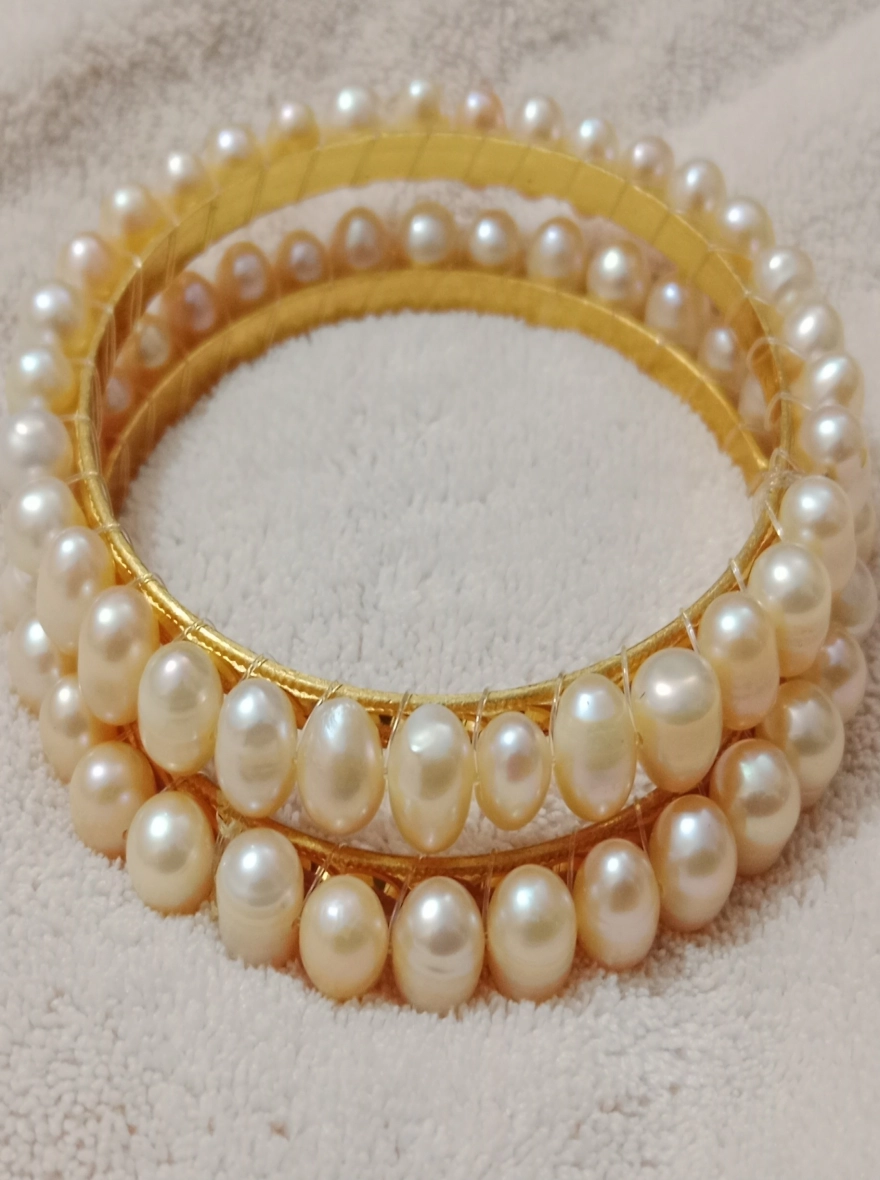 Peach Colour Fresh Water Pearl Bangle