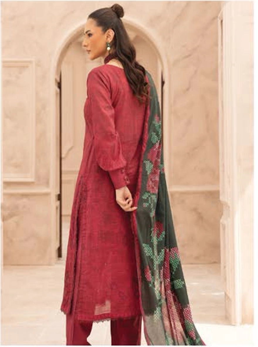 Maroon Majesty Embroidered 3-Piece Lawn Suit-unstitched