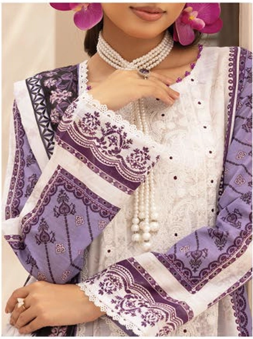 Violet Regal Embroidered 3-Piece Lawn Suit-unstitched