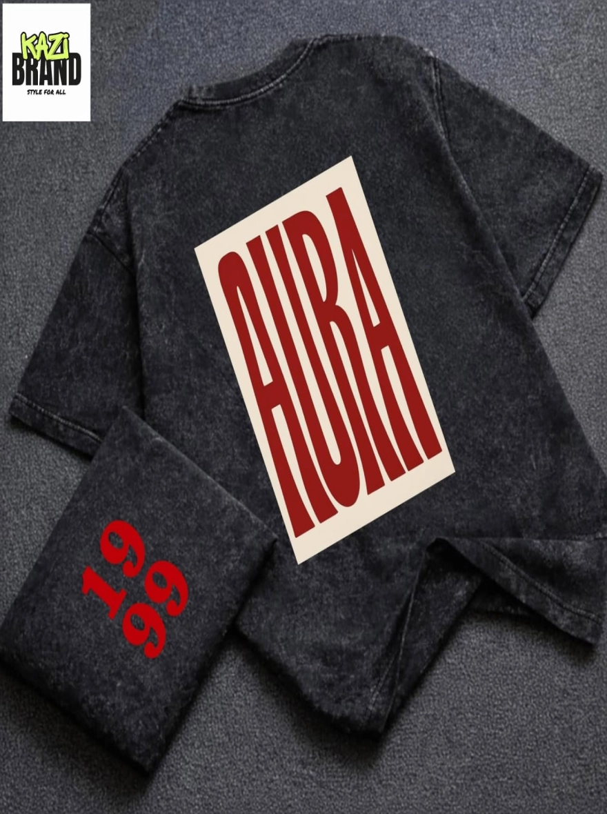 AURA 1999" Acid Wash Premium Drop Shoulder T-Shirt