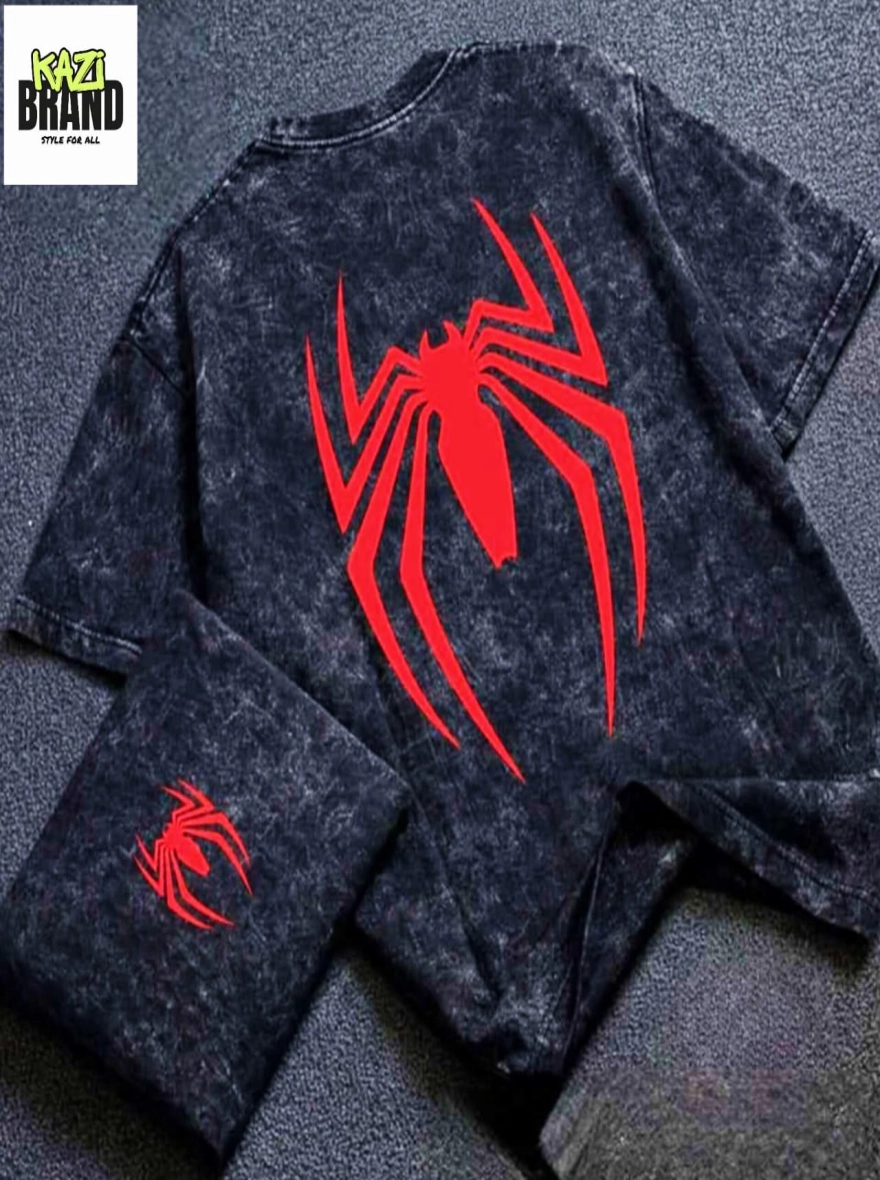 SPIDER-MAN LOGO" Acid Wash Premium Drop Shoulder T-Shirt
