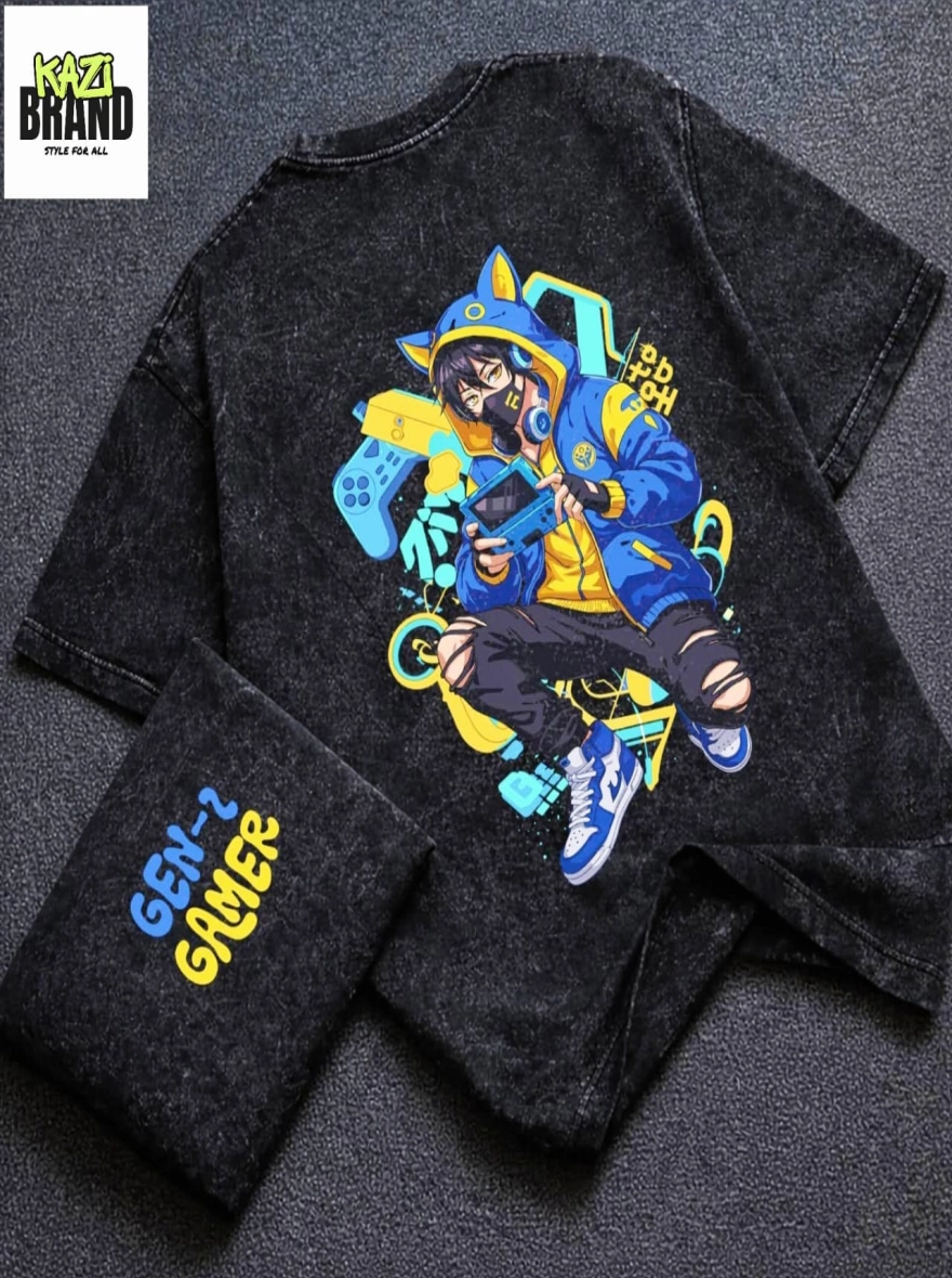 GEN-Z GAMER" Acid Wash Premium Drop Shoulder T-Shirt