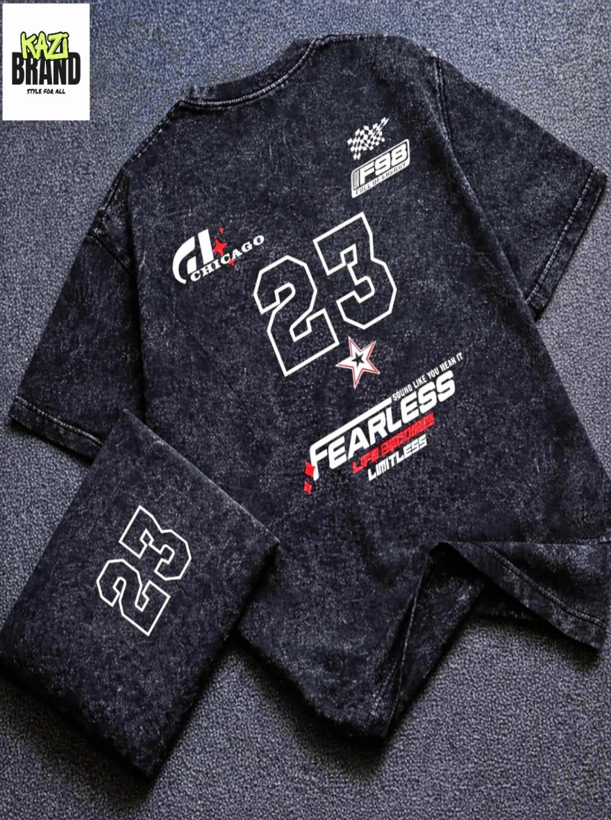 CHICAGO 23 FEARLESS" Acid Wash Premium Drop Shoulder T-Shirt