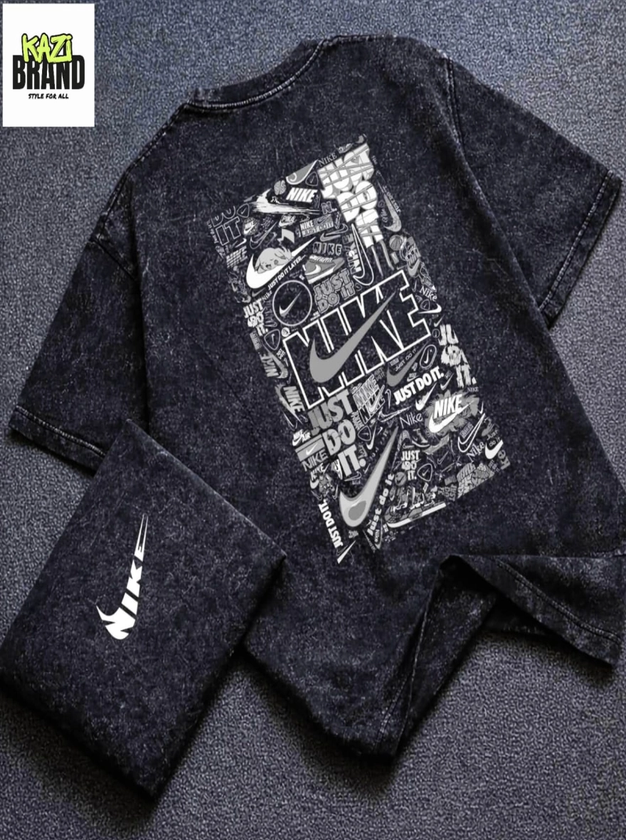 NIKE LOGO COLLAGE" Acid Wash Premium Drop Shoulder T-Shirt