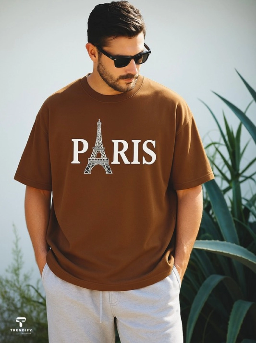 Paris Eiffel Tower Caramel Oversized Tee