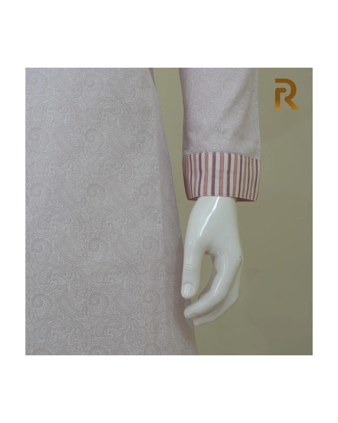 Classic Pink Print Design with Contrast Stripe Collar Premium Cotton Combo Panjabi with Designer Snap Buttons